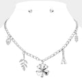 Heart Leaf Clover Eiffel Tower Pendant Station Necklace
