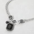 Rectangular Stone Pendant Antique Metal Necklace