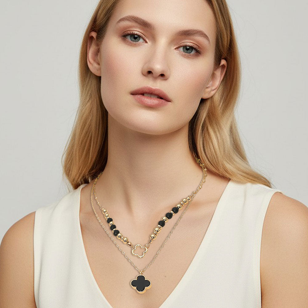 Layered Quatrefoil Pendant Accent Necklace
