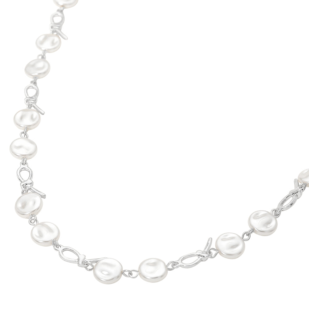 Pearl Disc Abstract Charm Link Necklace