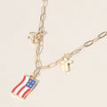 Enamel American USA Flag Metal Cross Bow Charm Station Paperclip Chain Necklace