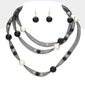 Pearl Accented Triple Layered Mesh Bib Necklace