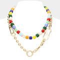 Metal Link Colorful Beaded Double Layered Necklace