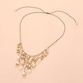 Pearl Metal Chain Drop Beaded Adjustable Cinch Pull Tie Necklace