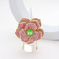 Round Stone Centered Rhinestone Paved Flower Stretch Ring