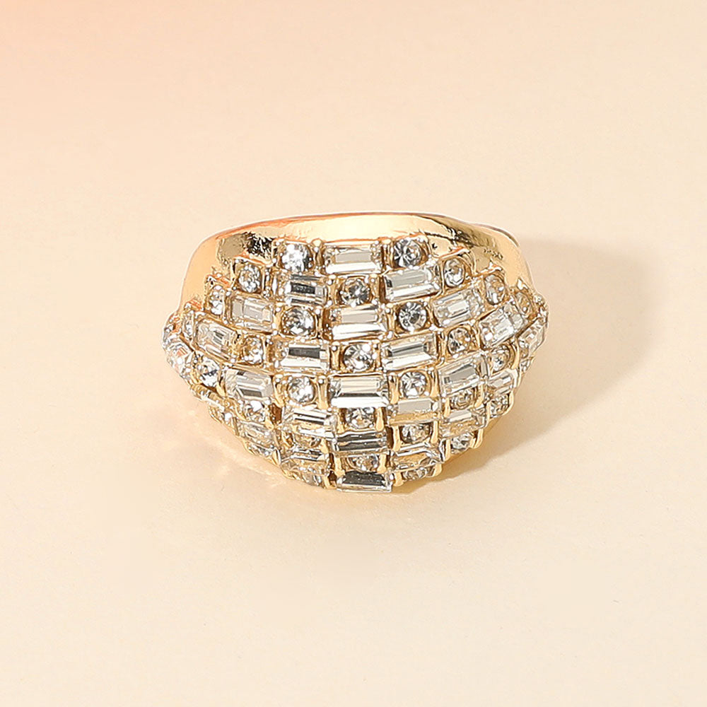 Checkered Pattern Baguette Stone Embellished Chunky Stretch Ring