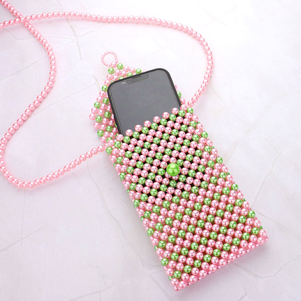 Pearl Beaded Phone Holder Crossbody Bag