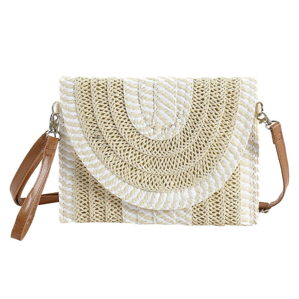 Mixed Striped Straw Clutch / Crossbody Bag