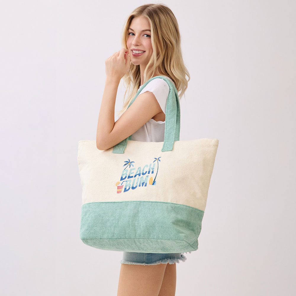 BEACH BUM Message Terry Tote Bag
