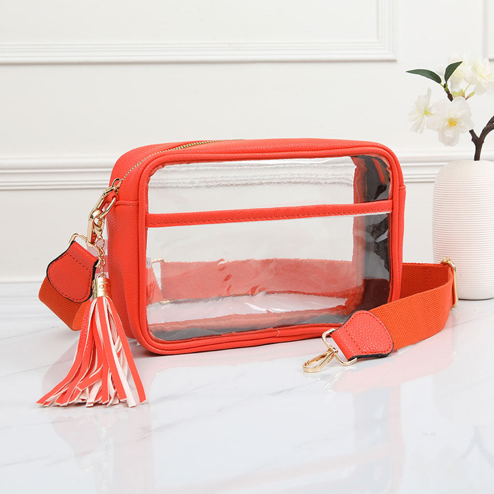 Faux Leather Transparent Rectangular Crossbody Bag