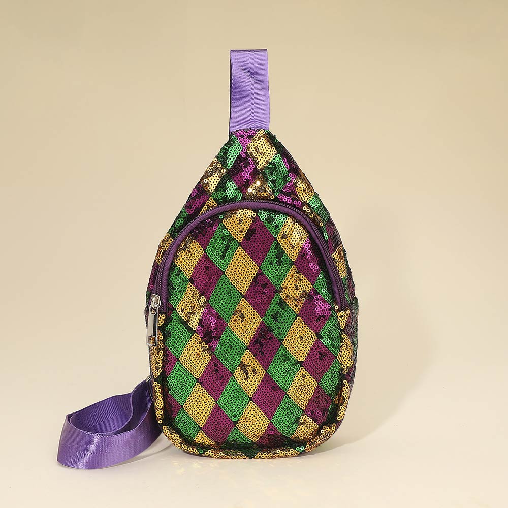 Mardi Gras Diamond Chevron Sling Bag