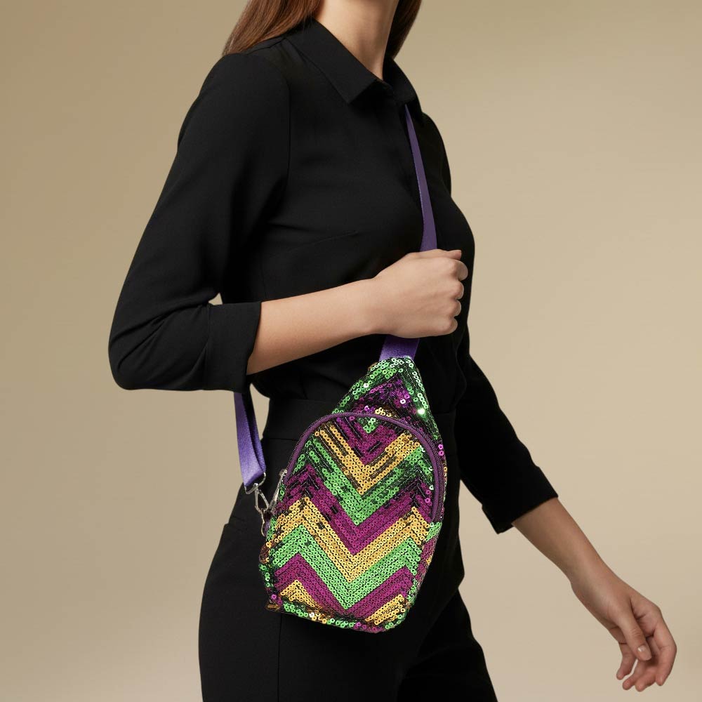 Mardi Gras Sequin Chevron Sling Bag
