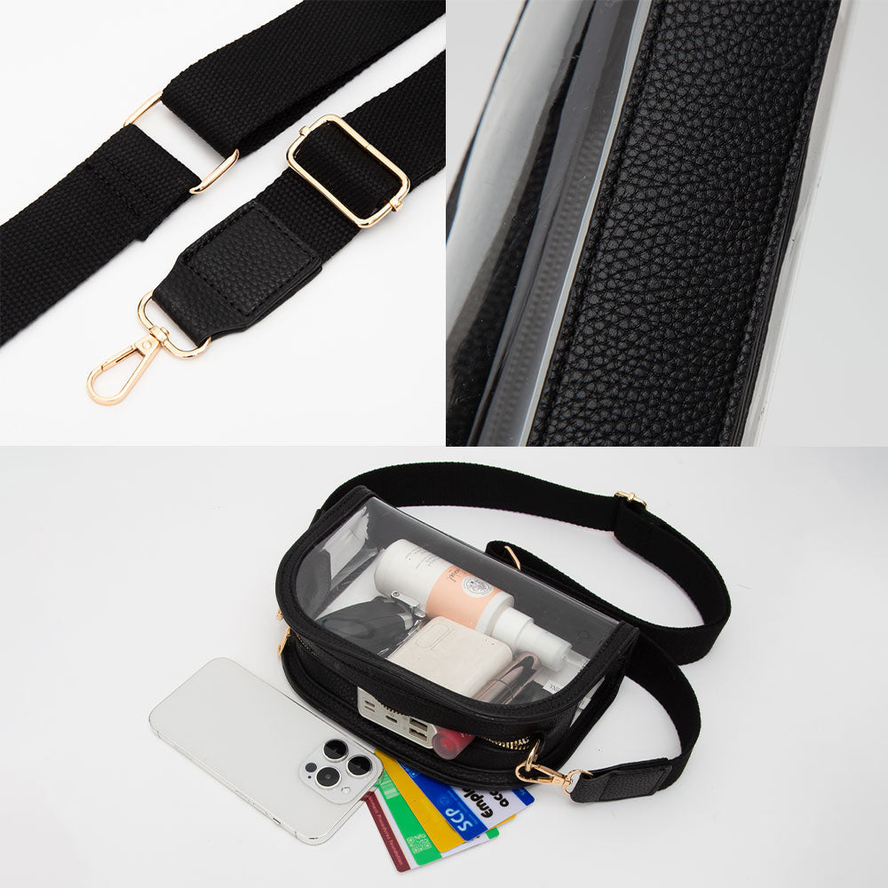 Faux Leather Transparent Crossbody Camera Bag