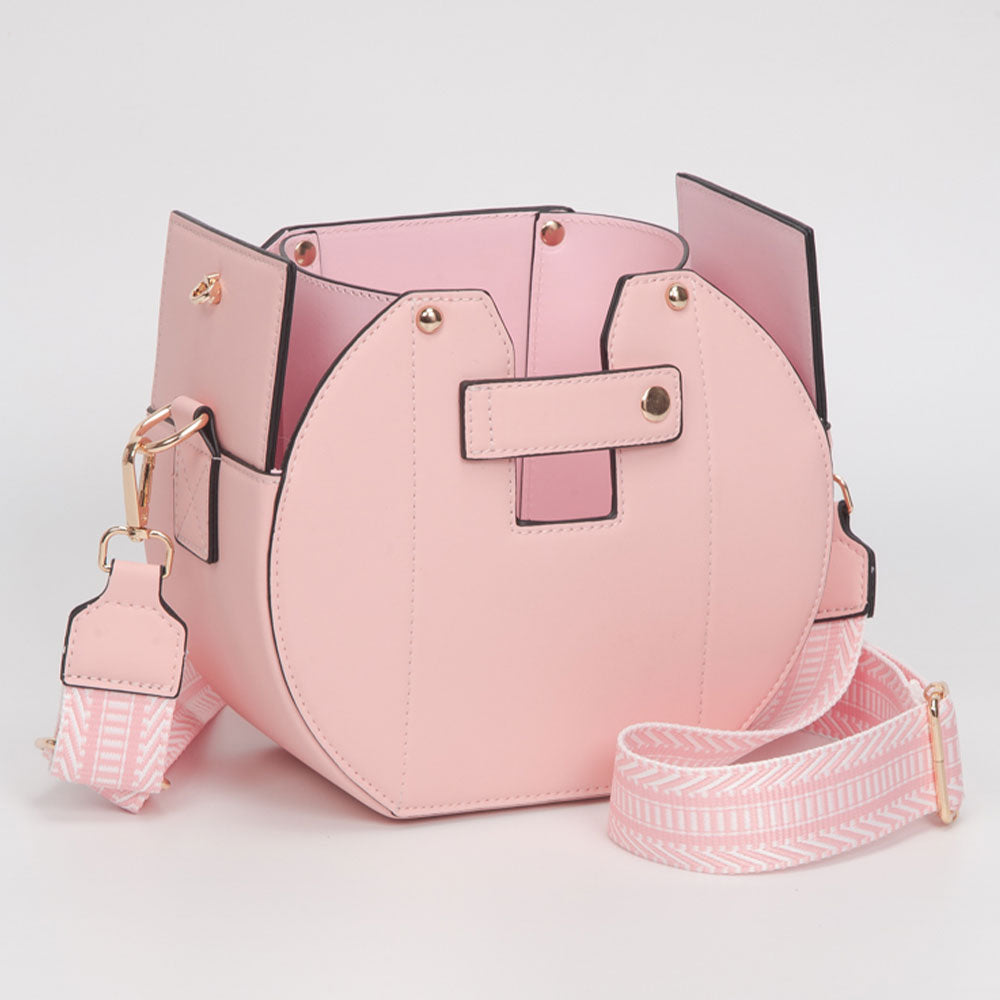 Faux Leather Functional Tumbler Crossbody Bucket Bag