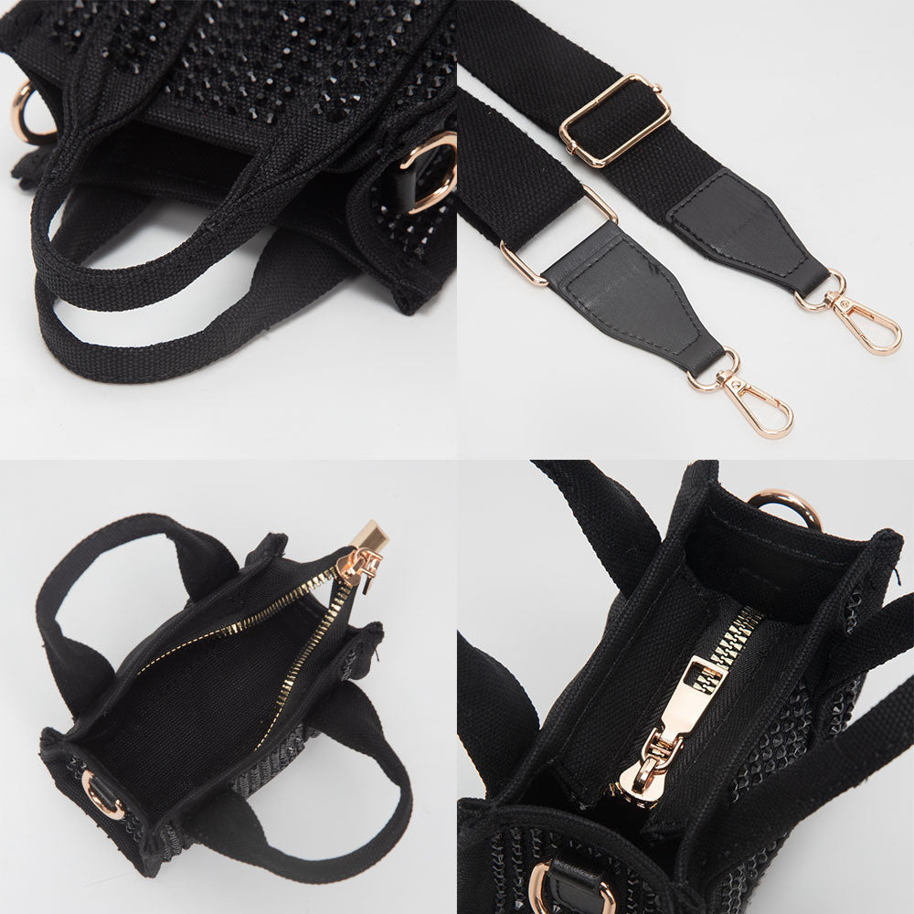 Rhinestone Studded Mini Top Handle Crossbody Bag