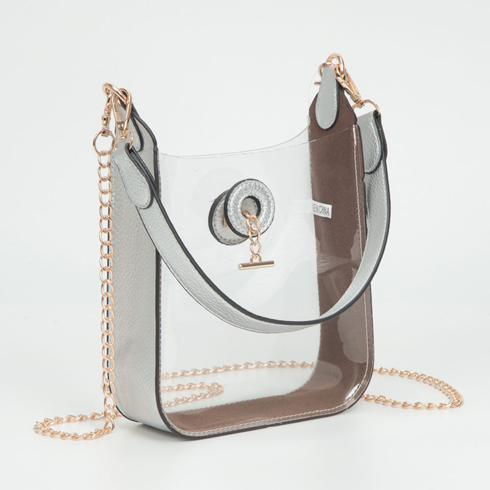 Transparent Faux Leather Chain Shoulder Mini Crossbody Bag