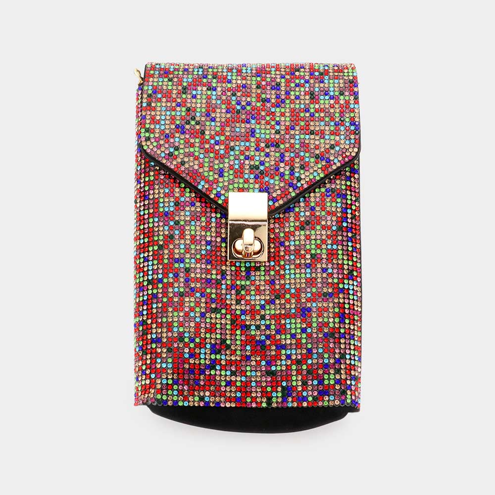 Bling Studded Rectangle Flap Crossbody Cellphone Bag