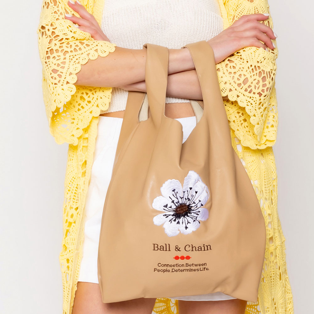 Faux Leather Flower Message Printed Tote Bag