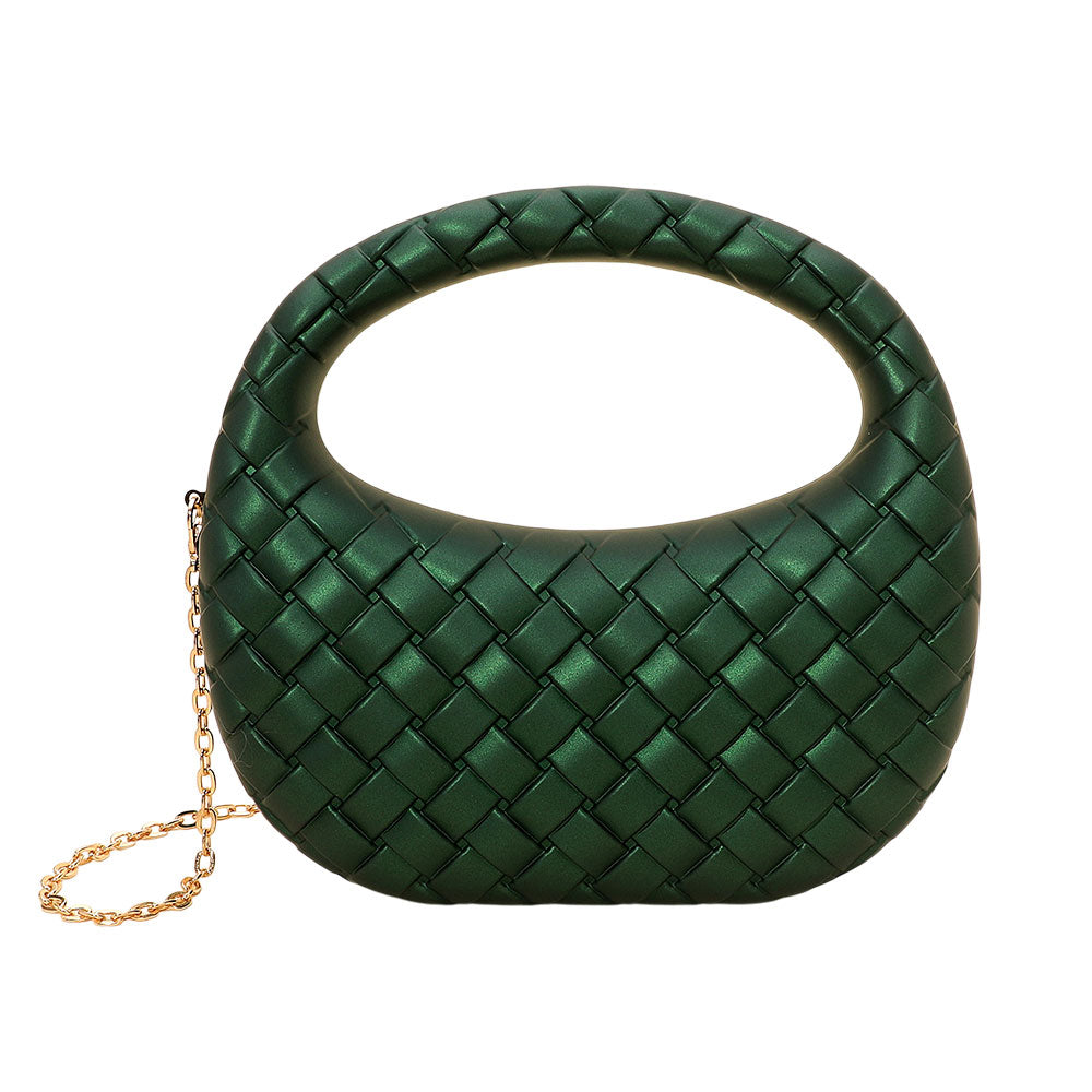 Hard Shell Braided Woven Top Handle Crossbody Handbag