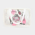 Cosmetic Printed Translucent Mesh Divided Shoulder Bag / Tote Bag