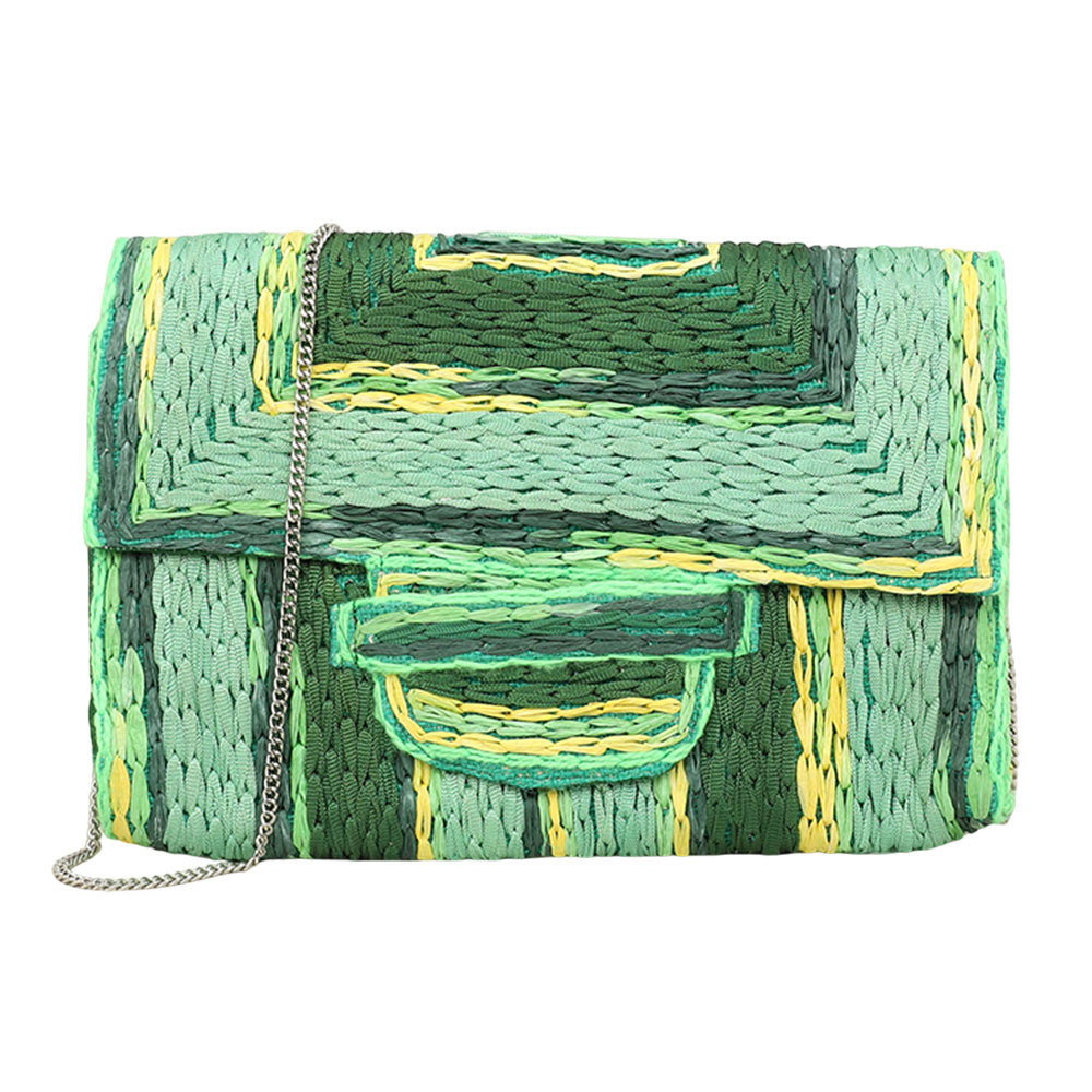 Handcrafted Raffia Geometric Pattern Clutch Bag / Crossbody Bag