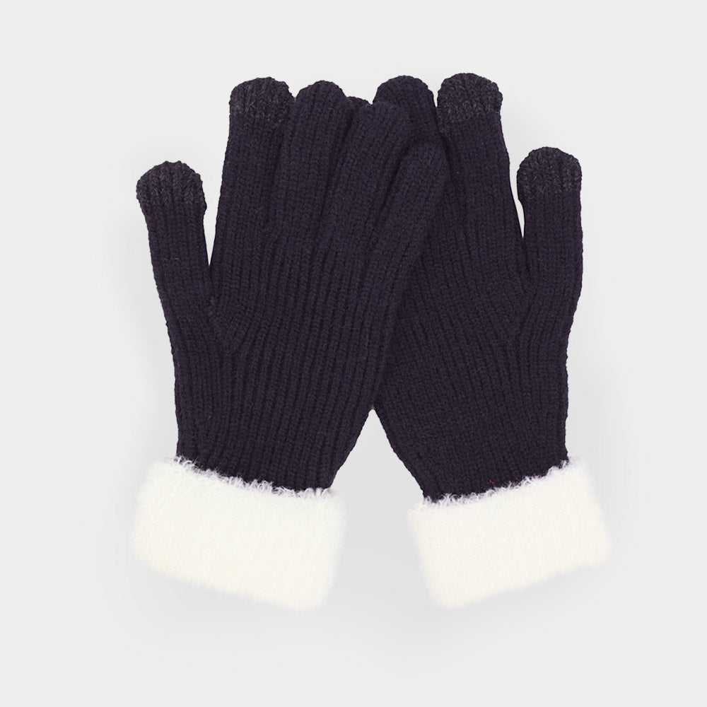 Faux Fur Cuff Smart Touch Knit Gloves