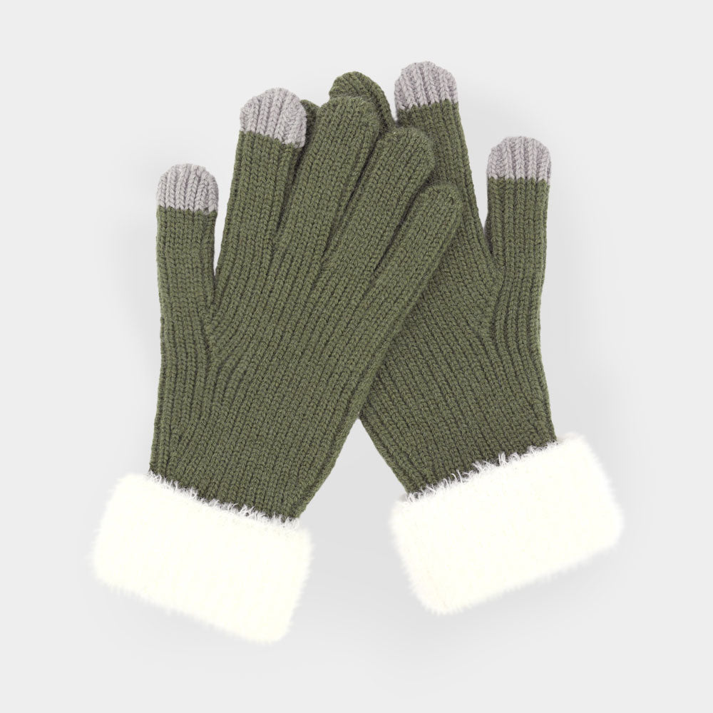 Faux Fur Cuff Smart Touch Knit Gloves