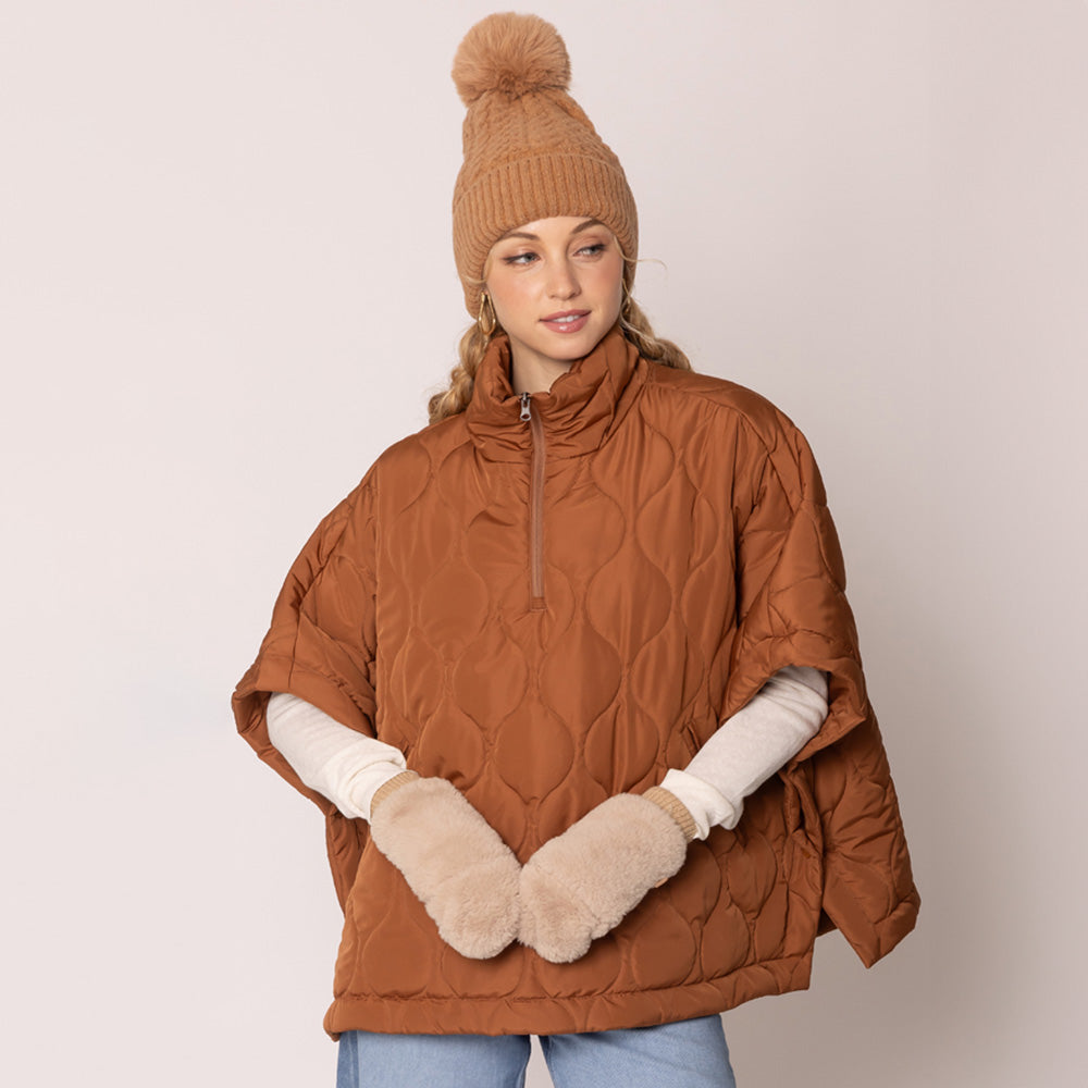 Solid Faux Fur Open Up Mitten Gloves