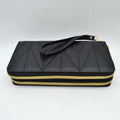 Geometric Stitched Double Zipper Wallet with Wristlet Strap