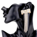 Bow Accented Rhinestone Long Drop Evening Earrings