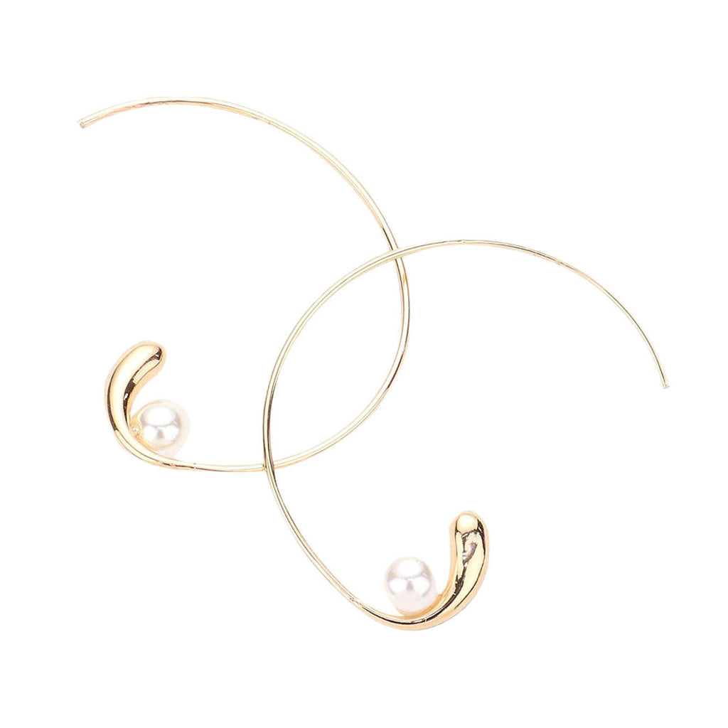 Pearl Accented Metal Hoop Earrings