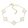 Mother Of Pearl Stainless Steel Quatrefoil Station Bracelet