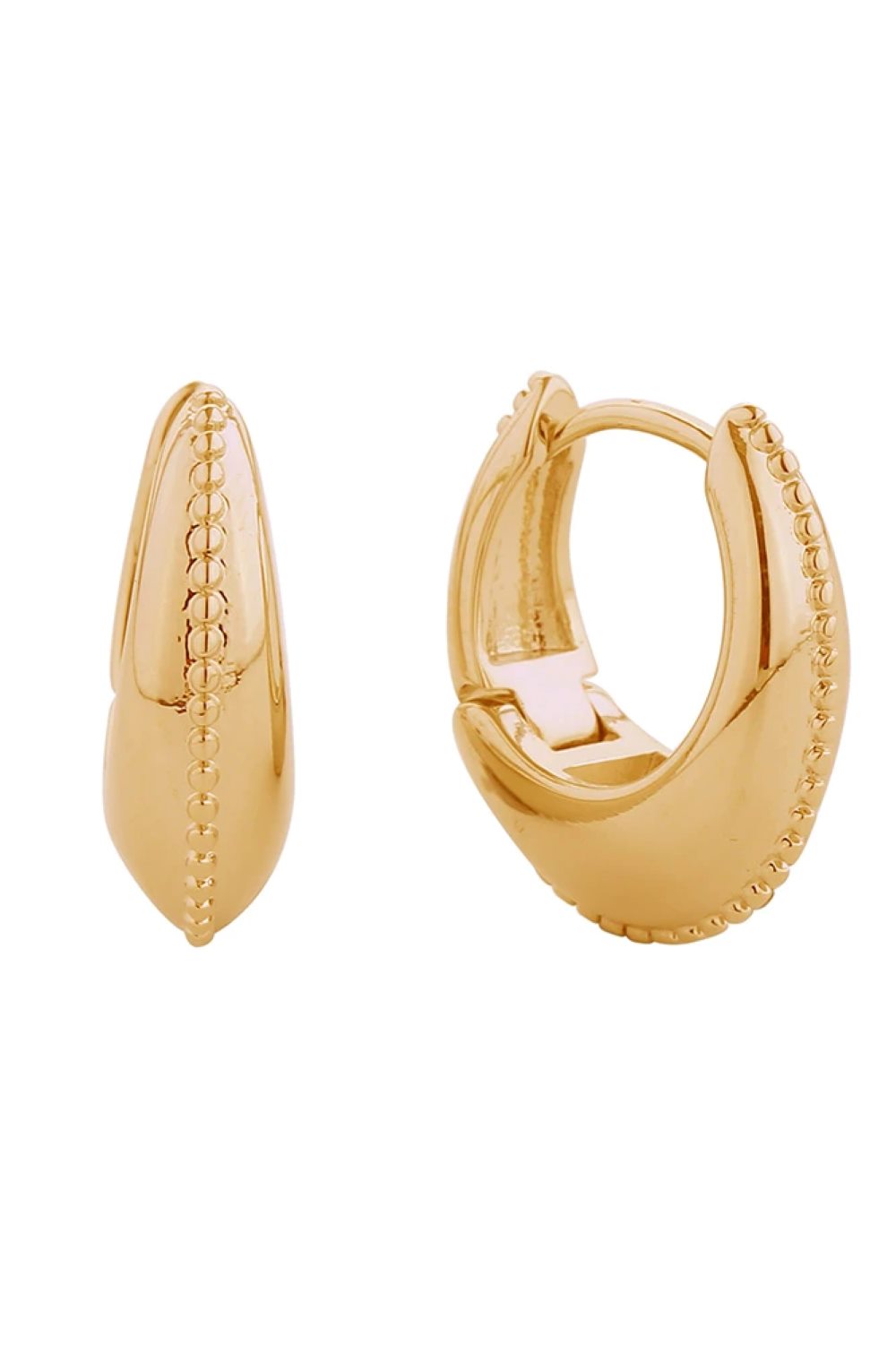 14K Beaded Puff Huggie Hoop Earrings