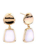 14K Button Double Drop Post Earrings