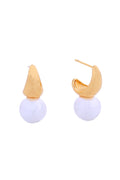 14K Gold/White Dipped Pearl Moon Post Earrings