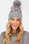 Wool Blended Argyle Fleece Pom pom Beanie