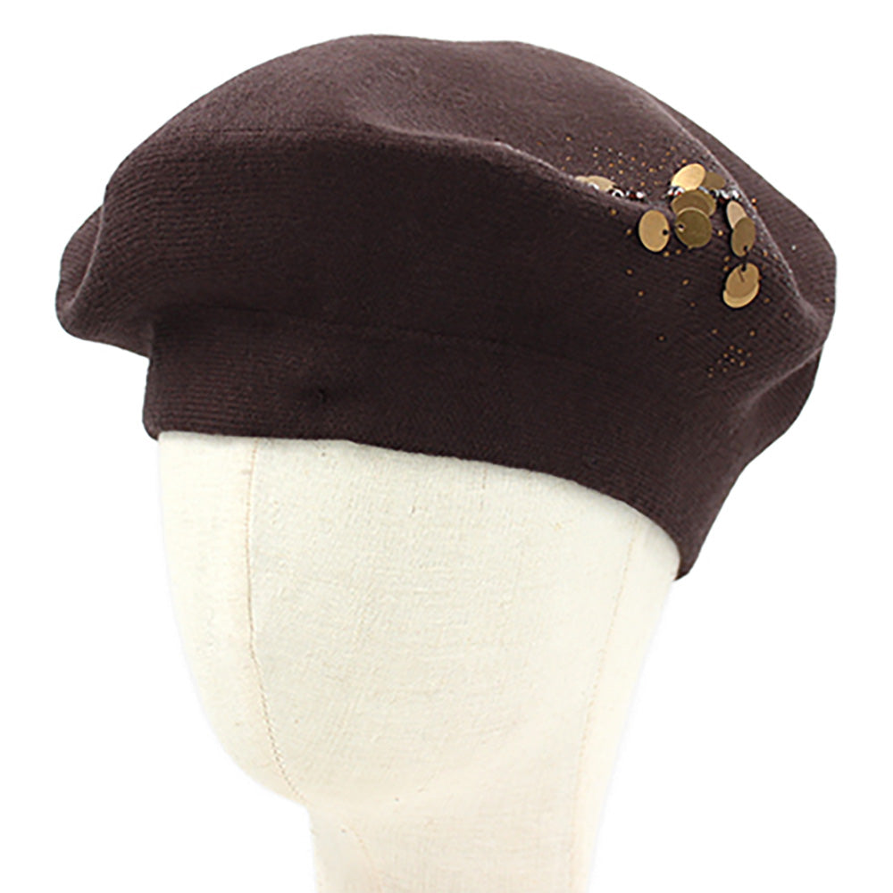 Decorative Sequin Rhinestone Embellished Winter Beret Hat