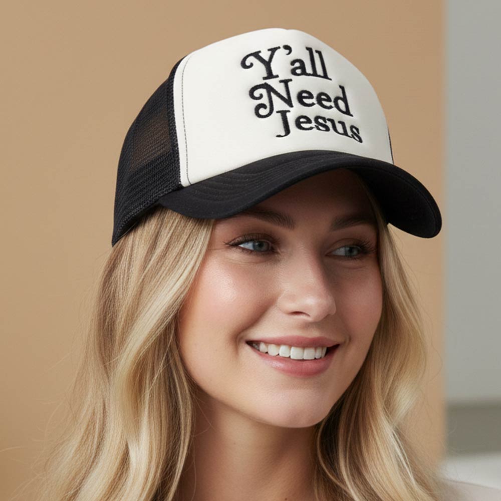 YALL NEED JESUS Message Embroidered Mesh Back Trucker Hat