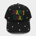 Women's Bling Studded Mardi Gras Message Accented Baseball Cap