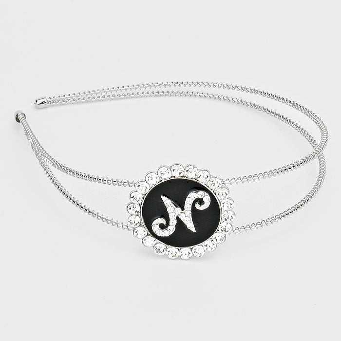 -N- Crystal Accented Initial Monogram Headband