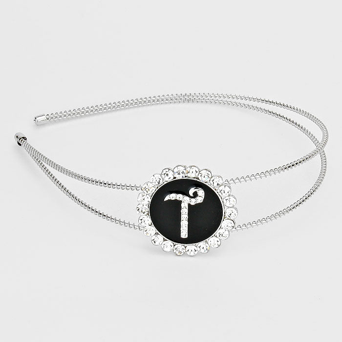 -T- Crystal Accented Initial Monogram Headband
