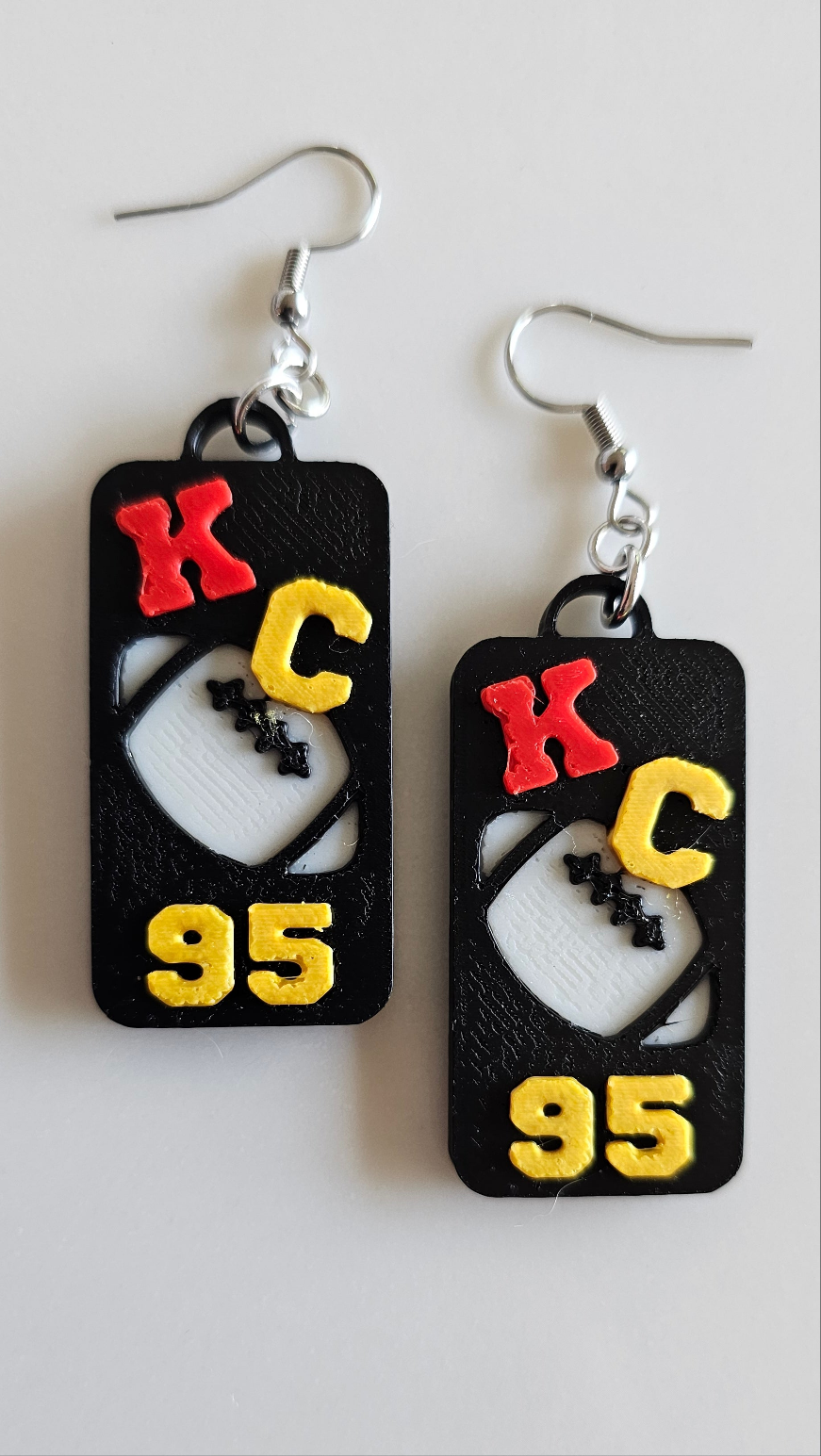 3D Print KC Chiefs Player Number Football Earrings choice of number