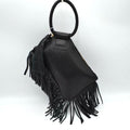 Fringe Accent Clutch Bag with Braided Circular Top Handle