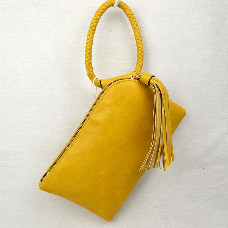 Braided Handle Wristlet Clutch with Fringe Tassel