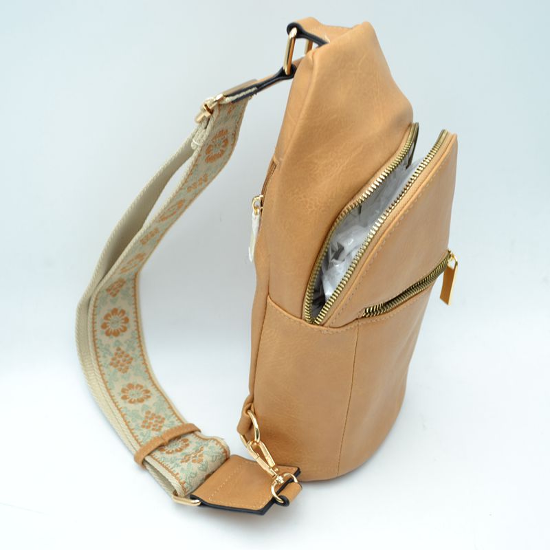 Floral Pattern Strap Sling Bag with Zipper Pockets