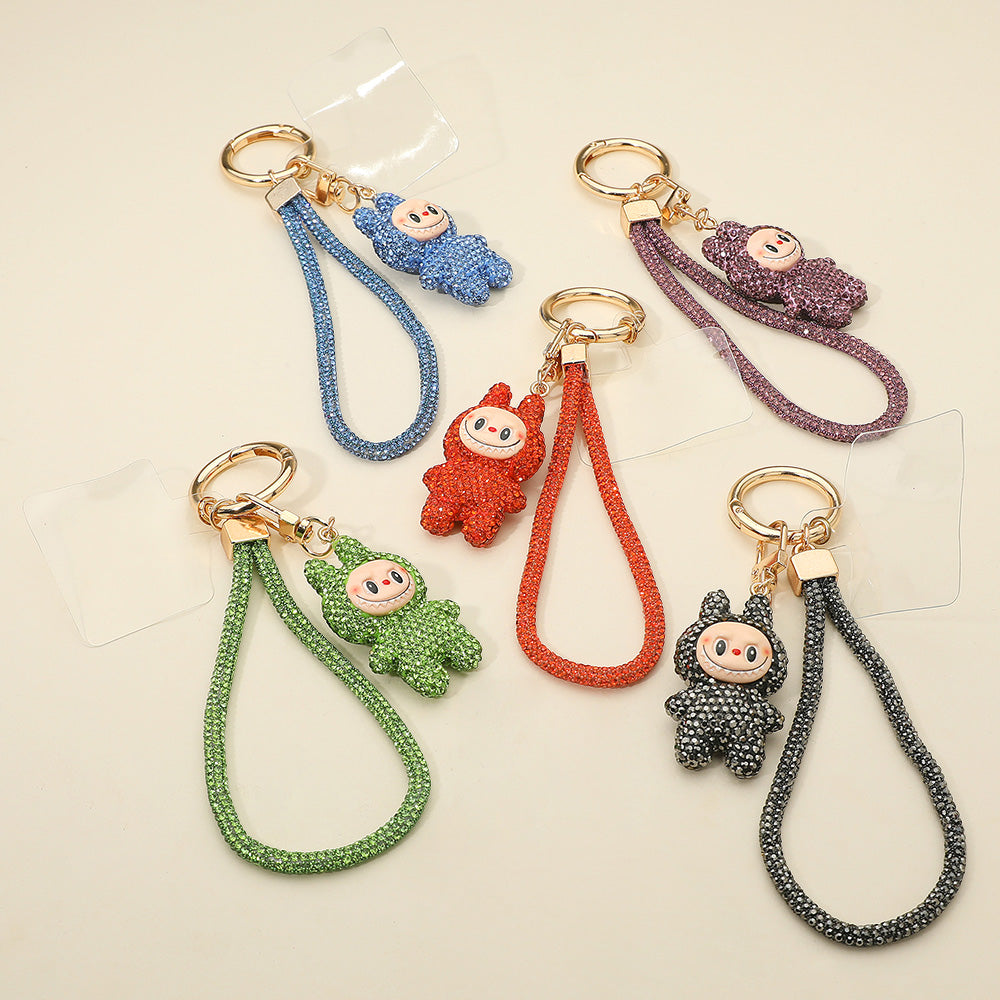 Bling Studded Monster Bunny Figure Phone Strap Keychain Bag Charm