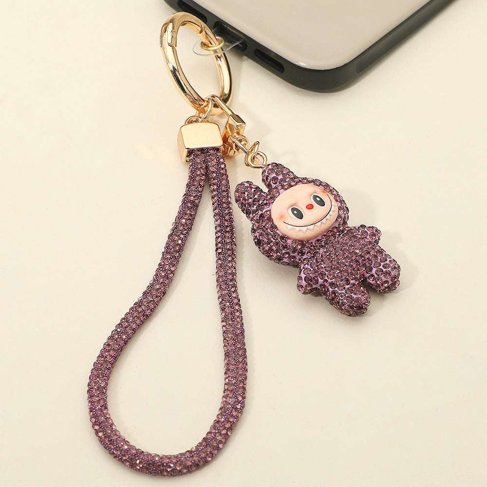 Bling Studded Monster Bunny Figure Phone Strap Keychain Bag Charm