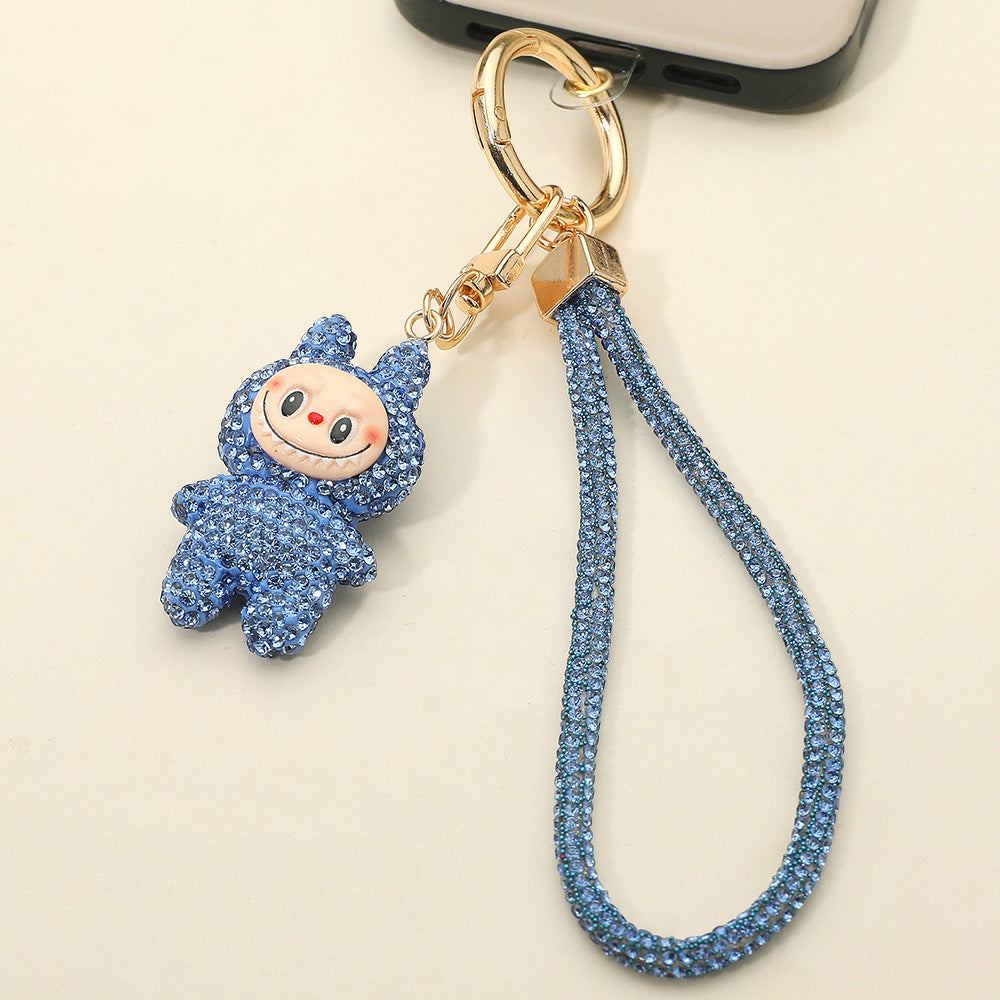 Bling Studded Monster Bunny Figure Phone Strap Keychain Bag Charm