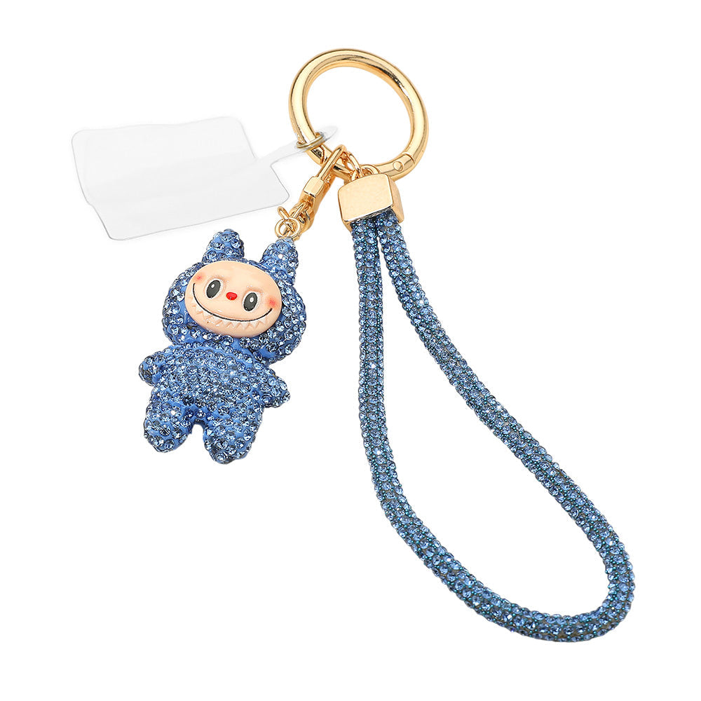 Bling Studded Monster Bunny Figure Phone Strap Keychain Bag Charm