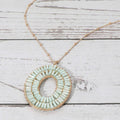 Cylinder Beaded Oval Ring Pendant Long Necklace